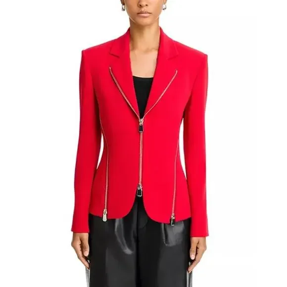 Pinko Moto Zip Blazer Women’s IT 36 US 6 Medium Red Y2K Biker McQueen - Picture 4 of 16